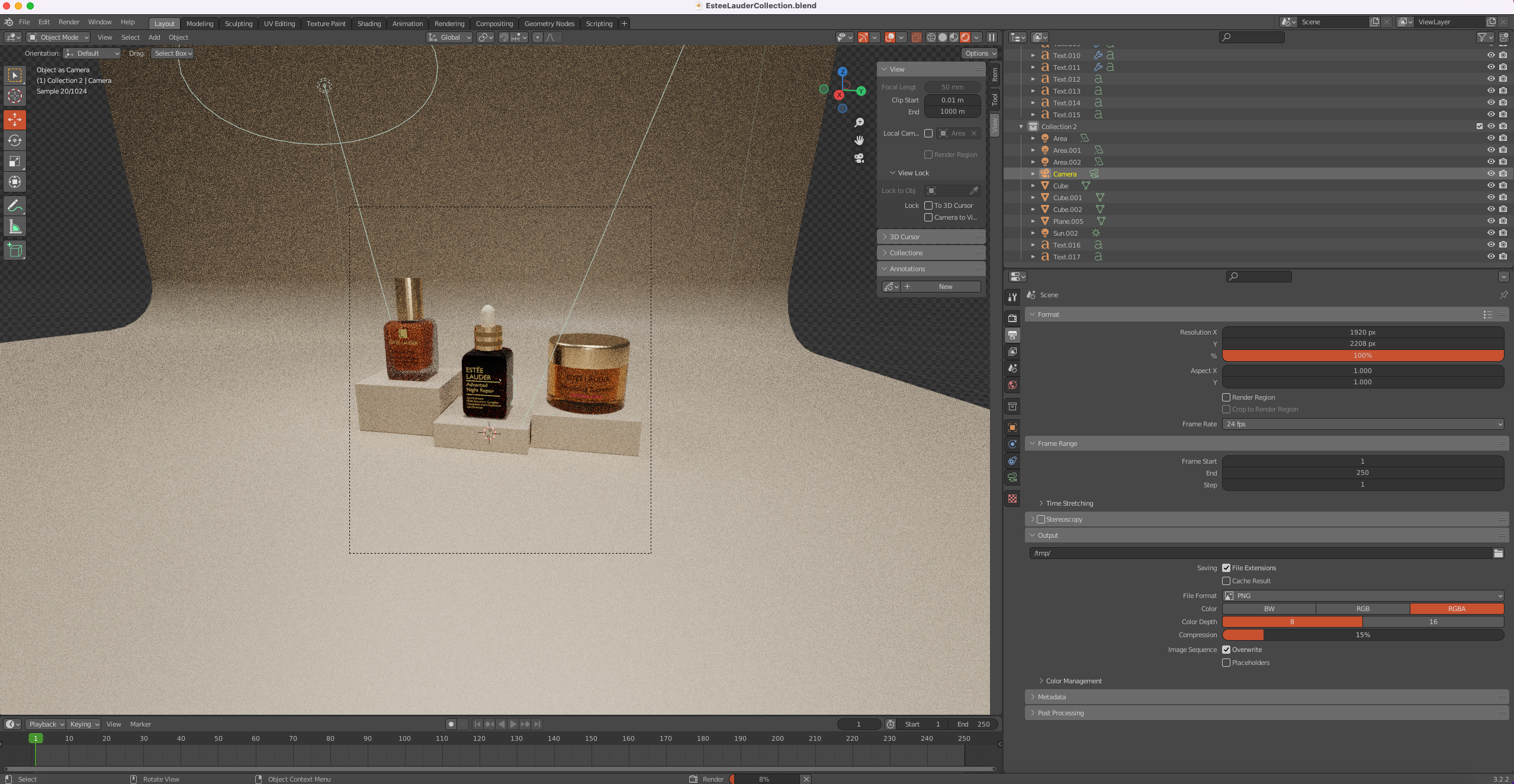 Rendering the Estée Lauder product collection in Blender