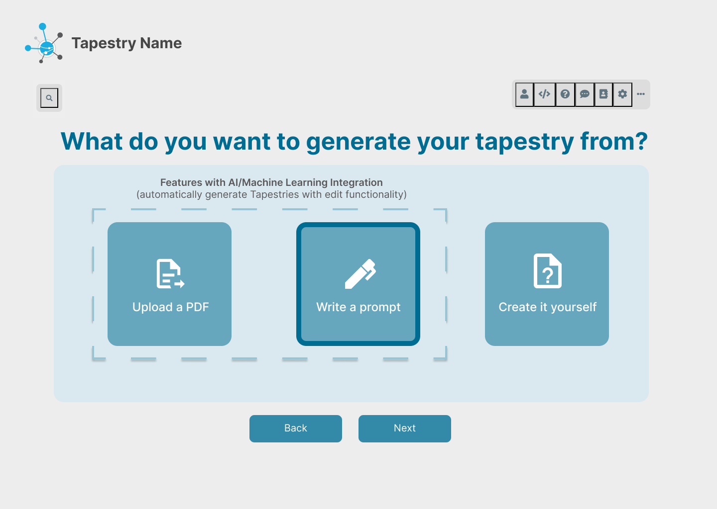 Tapestry input interface wireframe