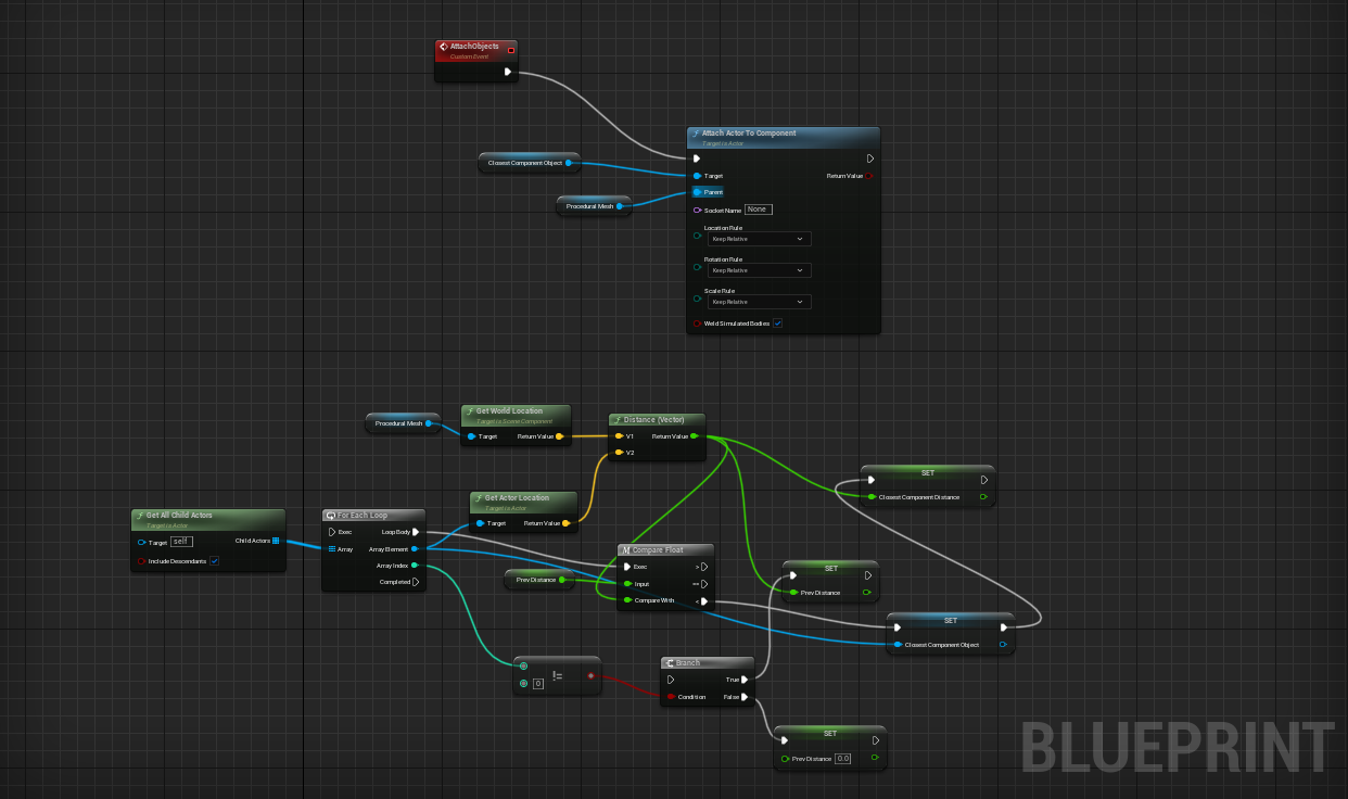 Proximity object attachment Blueprint