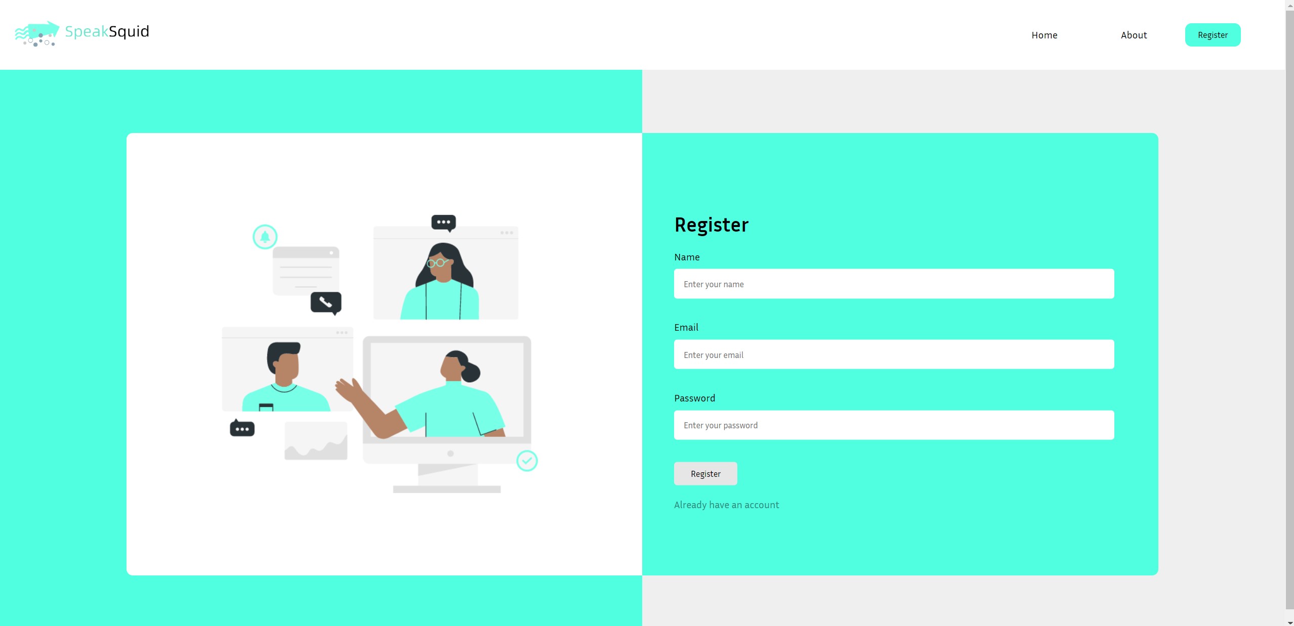 Speak Squid registration page